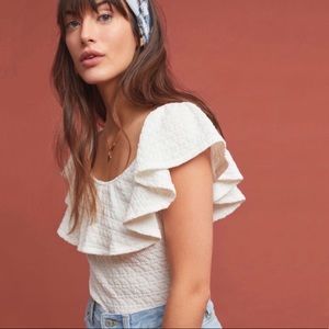 Anthropologie Textured Off The Shoulder Textured Ruffle Shirt L